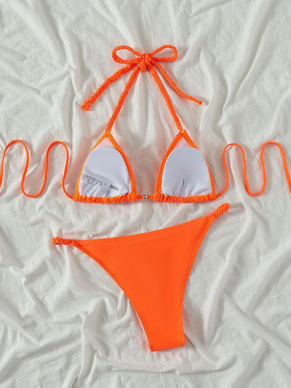 2021 Summer Micro Bikini Orange Swimwear Women Halter Brazilian Biquini Beach Swimsuit High Cut Bathing Suit | Женская одежда