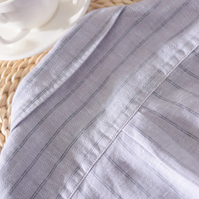 

Men's cotton and linen casual striped shirt Four seasons new Comfortable Breathable Long sleeve shirt Fashion square neck top