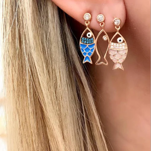 3 шт./компл. милые женские серьги синего и розового цвета с украшением в виде