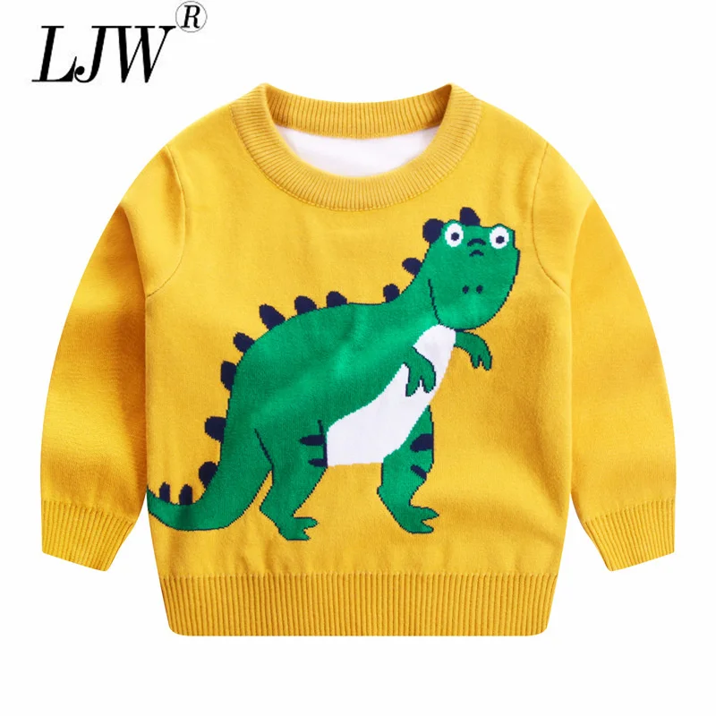 

Свитер с мультяшным динозавром для мальчиков 2-8 лет, детский Однотонный свитер, детское утепленное теплое базовое пальто