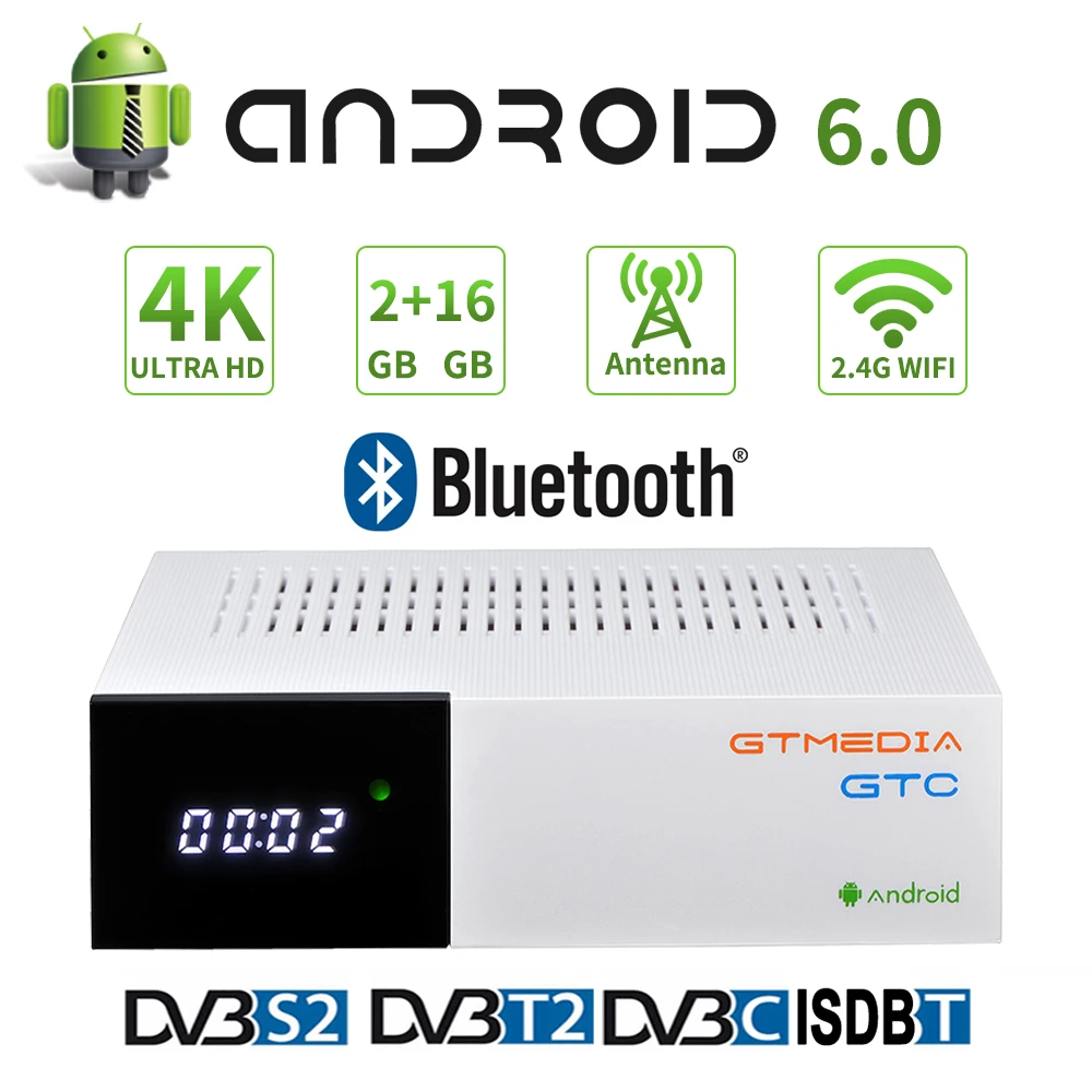 ТВ-приставка 4K UHD GTMEDIA GTC Android 6 0 с 2 Гб + 16 Rom поддерживает стандартное DVB-T встроенный