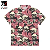 ogkb eu size new 3d printed skull button shirts mens summer pink flowers shirts short sleeve hip hop harajuku top drop ship