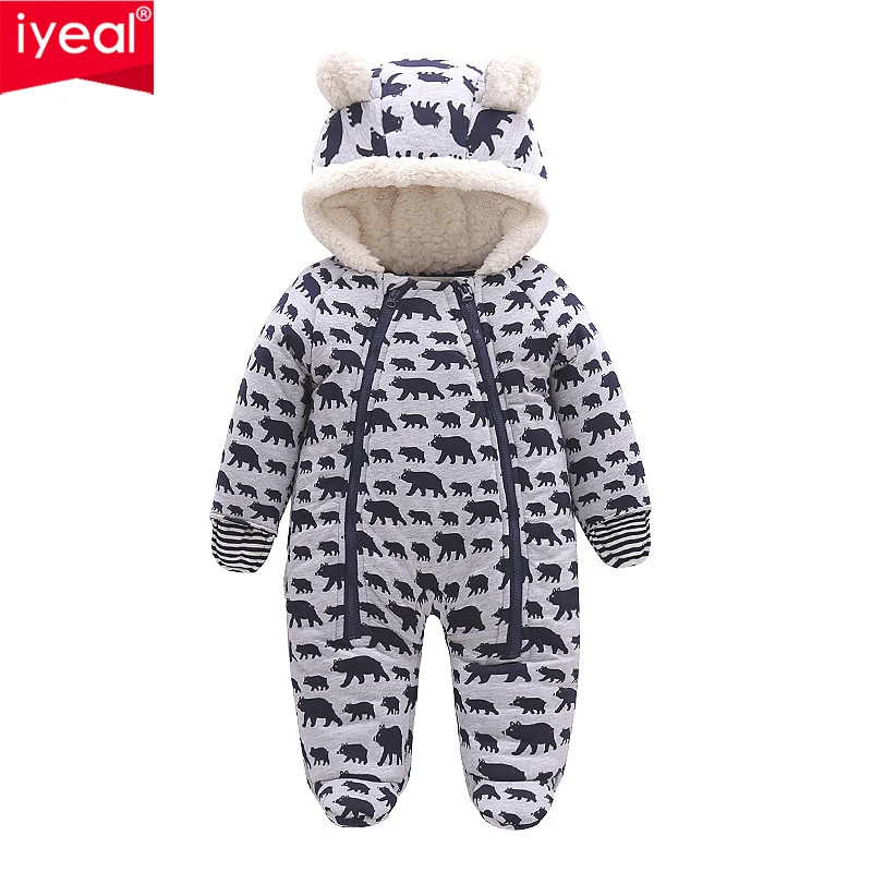 

IYEAL Winter Infant Baby Boy Girl Romper Thicken Kid Snowsuit Hooded Warm Jumpsuit For Children Outerwear Clothes Toddler Outfit