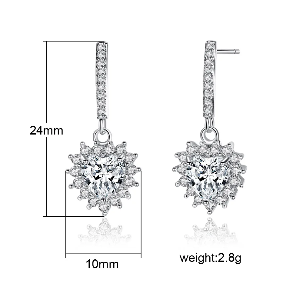 

YVV55 925 pure silver Love Earrings water drop shape micro inlaid Zircon Earrings zircon long earrings