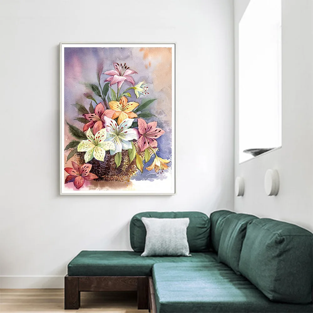 Акварельные Цветы корзина клематис Алмазная картина круглая полная дрель