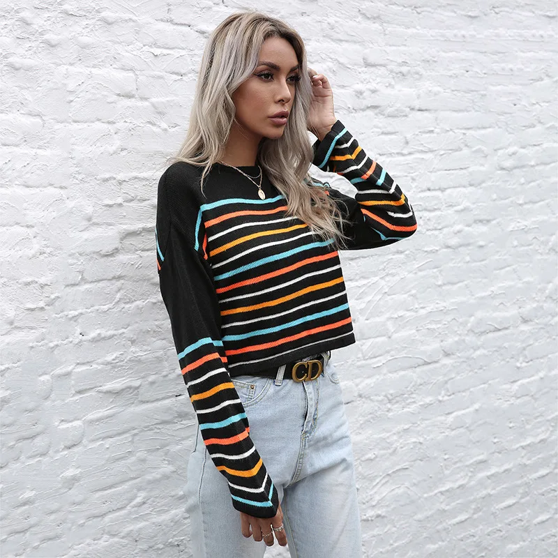 

Fashion Sweater Women's Fall 2021 Knitted Pullover Striped Long Sleeve Sweater Fall Clothes for Women 2020 Fashion Sexy New