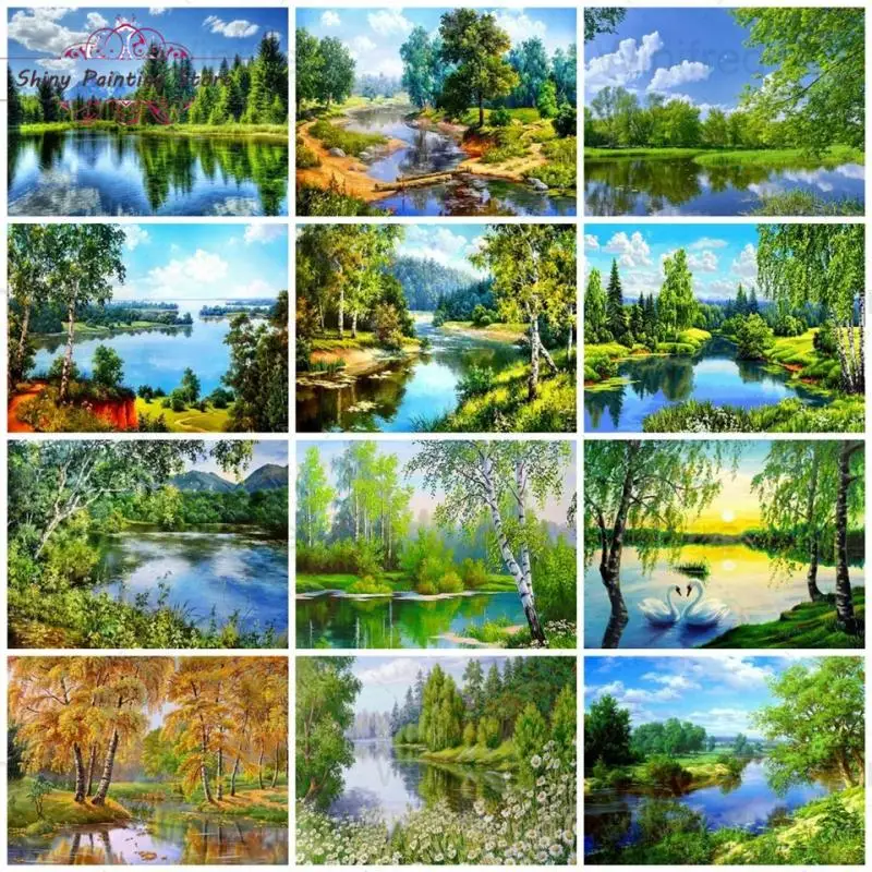 5D DIY Алмазная вышивка, мозаика, зеленый природный пейзаж, Женская картина, алмазная живопись с деревом, искусственная вышивка крестиком