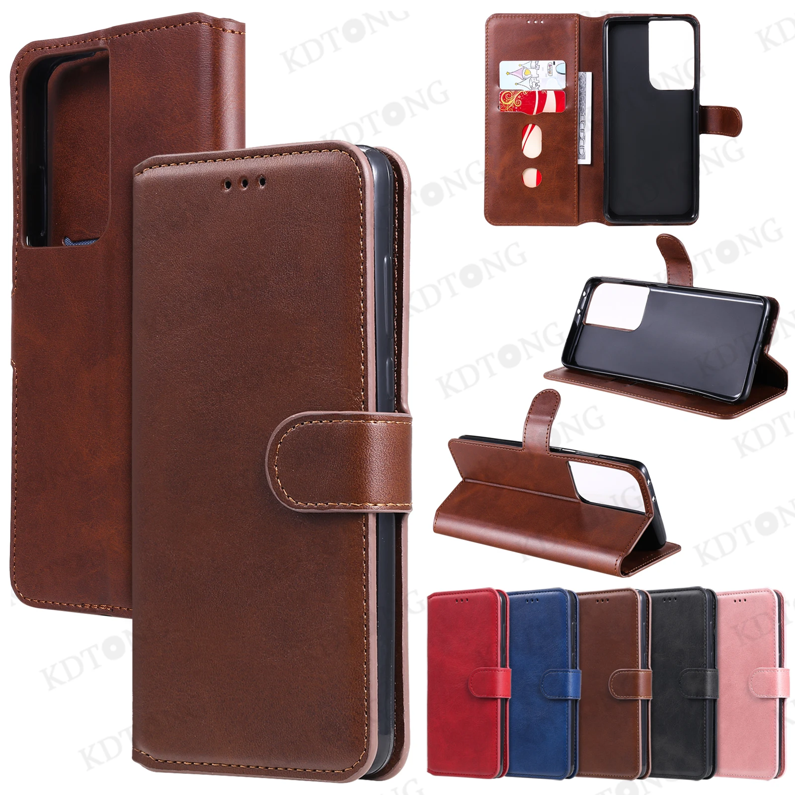 

Original Luxury Flip Leather Phone Case For Samsung Galaxy S30 S21 S20 Ultra FE S11 S10 E S9 S8 S7 Plus LITE Solid Color Cover