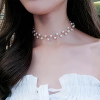 new fashion korean style of pearl choker temperament short neck belt metal necklace for women