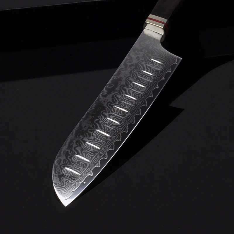 7 дюймов нож шеф-повара Santoku кухонный японский дамасский VG10 стальной нож с черной ручкой Gyuto Кливер рыбное филе разделочный кухонный нож 48
