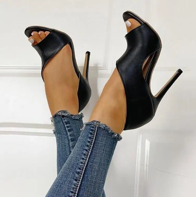 Женские однотонные босоножки из искусственной кожи на высоком каблуке Цвет