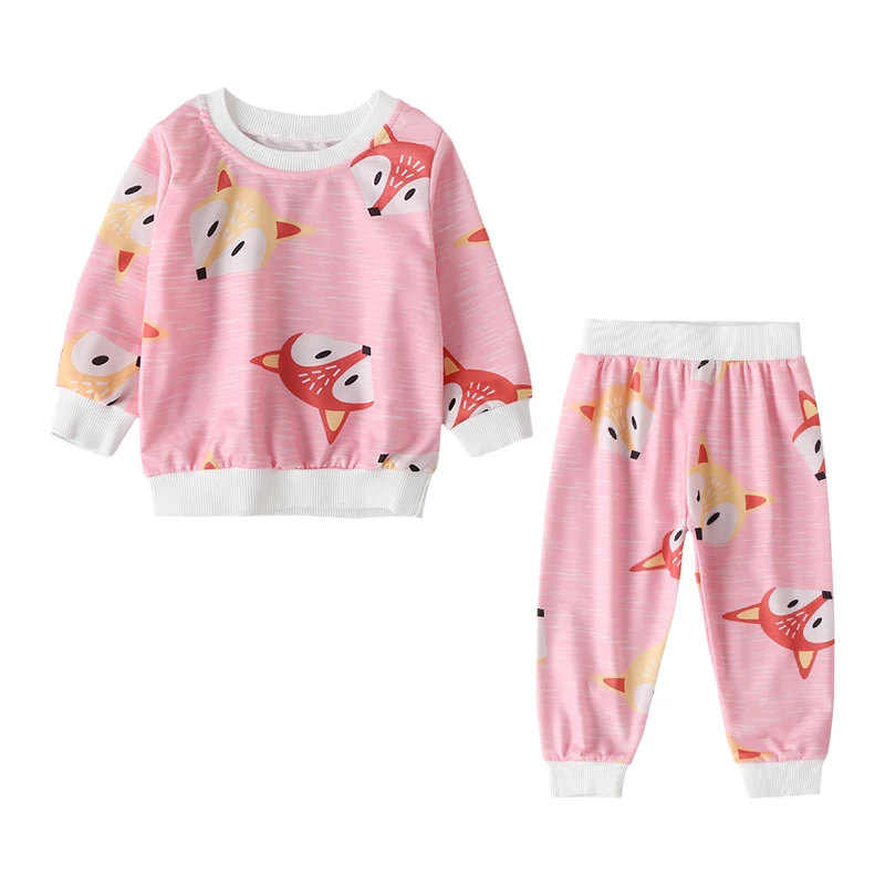 Pink Babyinstar/Новая Модная стильная одежда для маленьких девочек Осенняя детская одежда с принтом лисы топ с длинными рукавами+ штаны - Цвет: Pink