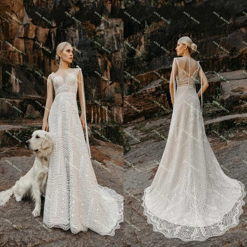 

Элегантные кружевные иллюзионные свадебные платья, тюлевые кружевные аппликации со шлейфом, свадебное платье