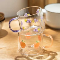 400ml fruit pattern glass mug with handle transparent breakfast milk oats cup office home couple water cups kitchen drinkware