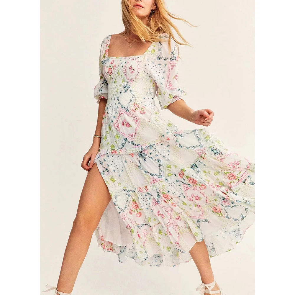 

Платье макси с цветочным принтом GypsyLady, винтажное летнее женское платье в стиле бохо, повседневное шикарное сексуальное женское пляжное пла...