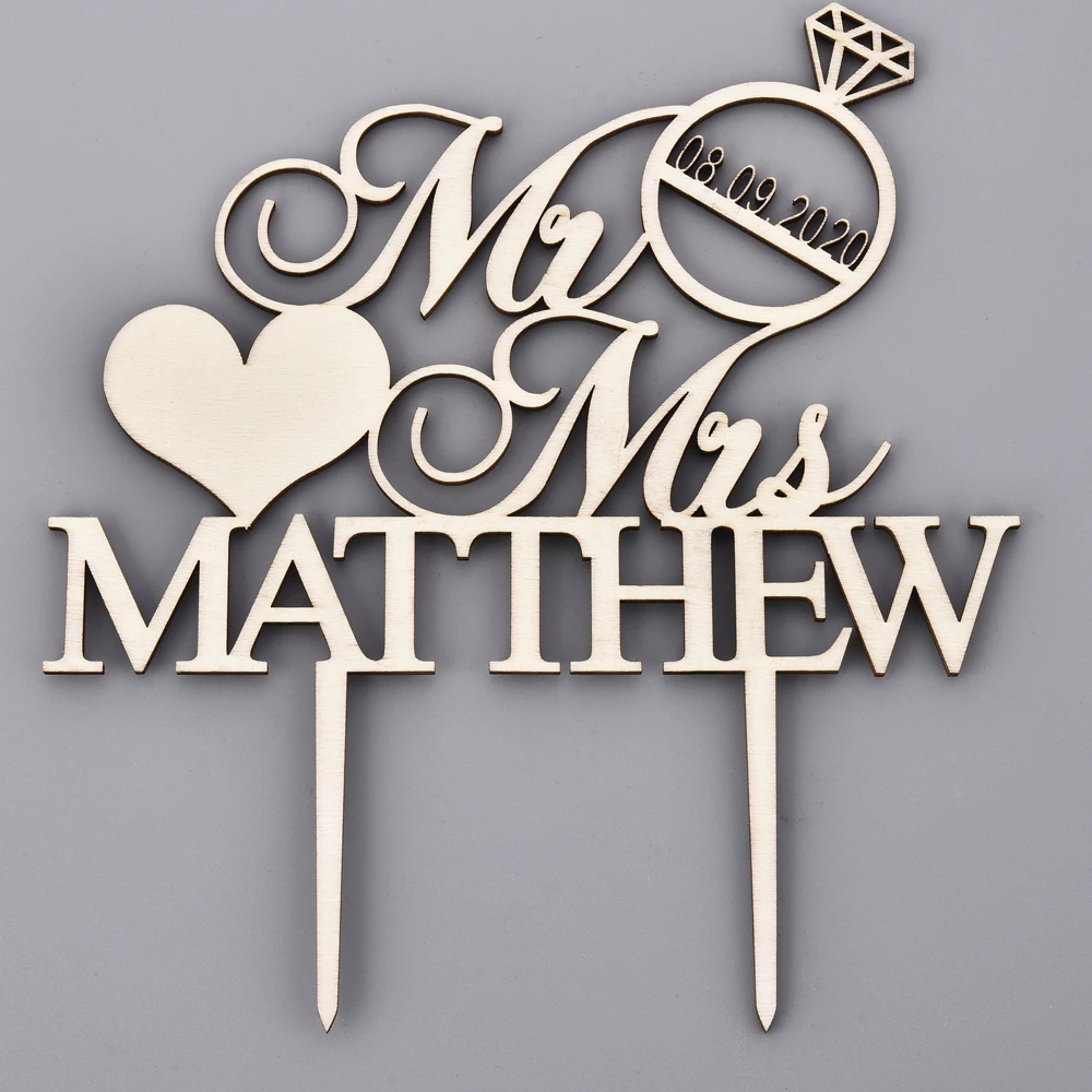 Персонализированные Выгравированные украшения для свадебного торта акриловые