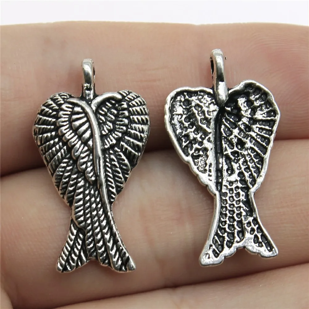 

10pcs 29x16mm Antique Silver Color Double Angel Wings Charms For Jewelry Making B14083