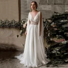 Женское свадебное платье в стиле бохо, белое шифоновое ТРАПЕЦИЕВИДНОЕ кружевное платье цвета слоновой кости с V-образным вырезом и шлейфом, 2022