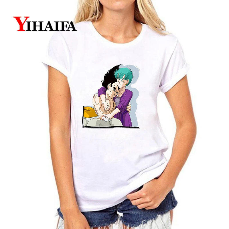 YIHAIFA roupas женская футболка забавная пара аниме Vegeta Bulma печатная графическая