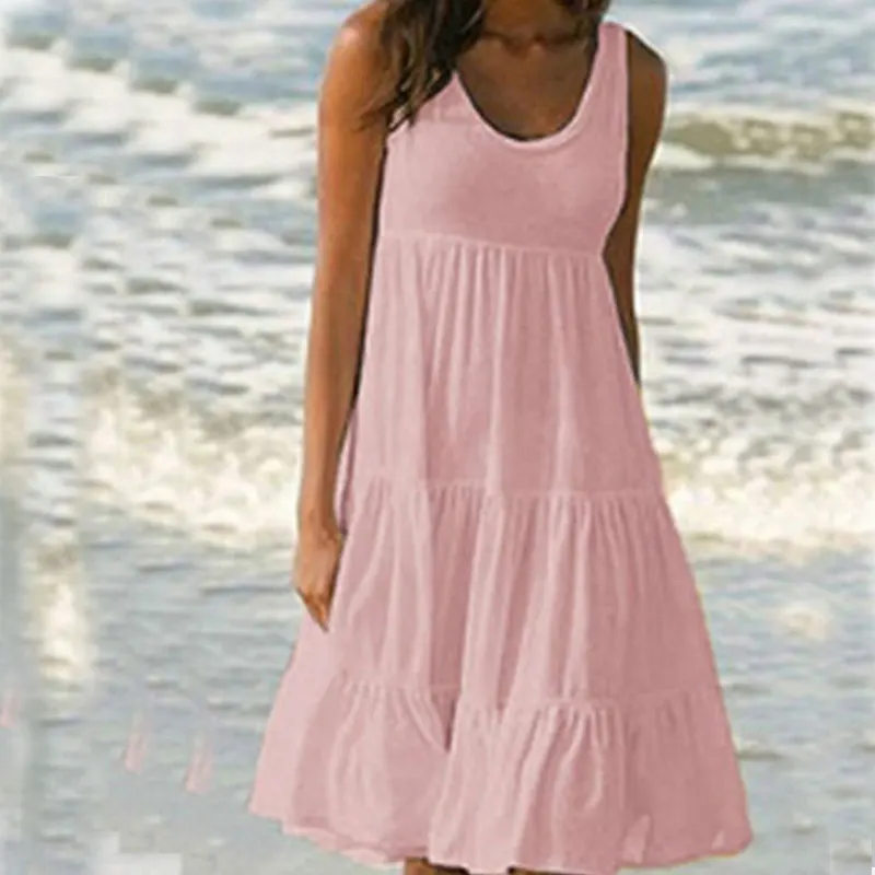 

Женское повседневное белое платье, летние однотонные свободные пляжные платья без рукавов, привлекательное праздвечерние чное платье-трапеция 2021