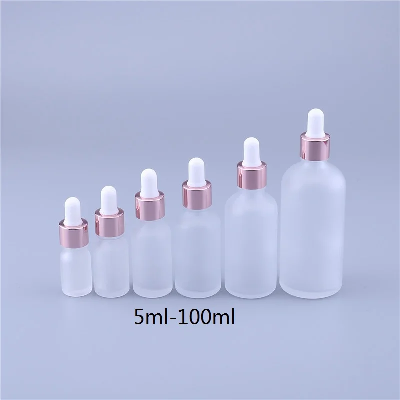 

5ml 10ml 15ml 20ml 30ml 50ml 100ml Glass Frosted Essential Oil Bottle With Rose Cap Dropper