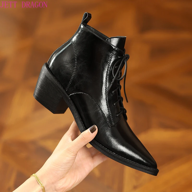 Online Sepatu Bot Pergelangan Kaki Kulit Mode Sepatu Bot Gaya Barat Hak Tinggi Ujung Runcing Berenda Sepatu Wanita Musim Gugur Musim Dingin
