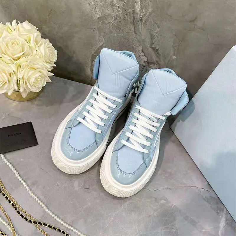 

Flat Sneakers New Style Running Casual High-top Lace-up Blue Waterproof Cloth Sheepskin Ladies Casual Shoes All-match 35-40S