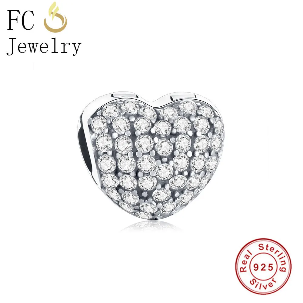 FC ювелирное изделие, браслет Pandora, 925 серебро, сердце, цветок, эмаль, цирконий, замок, фиксатор, бусина, рефлексион, Berloque - Цвет: FC363-W