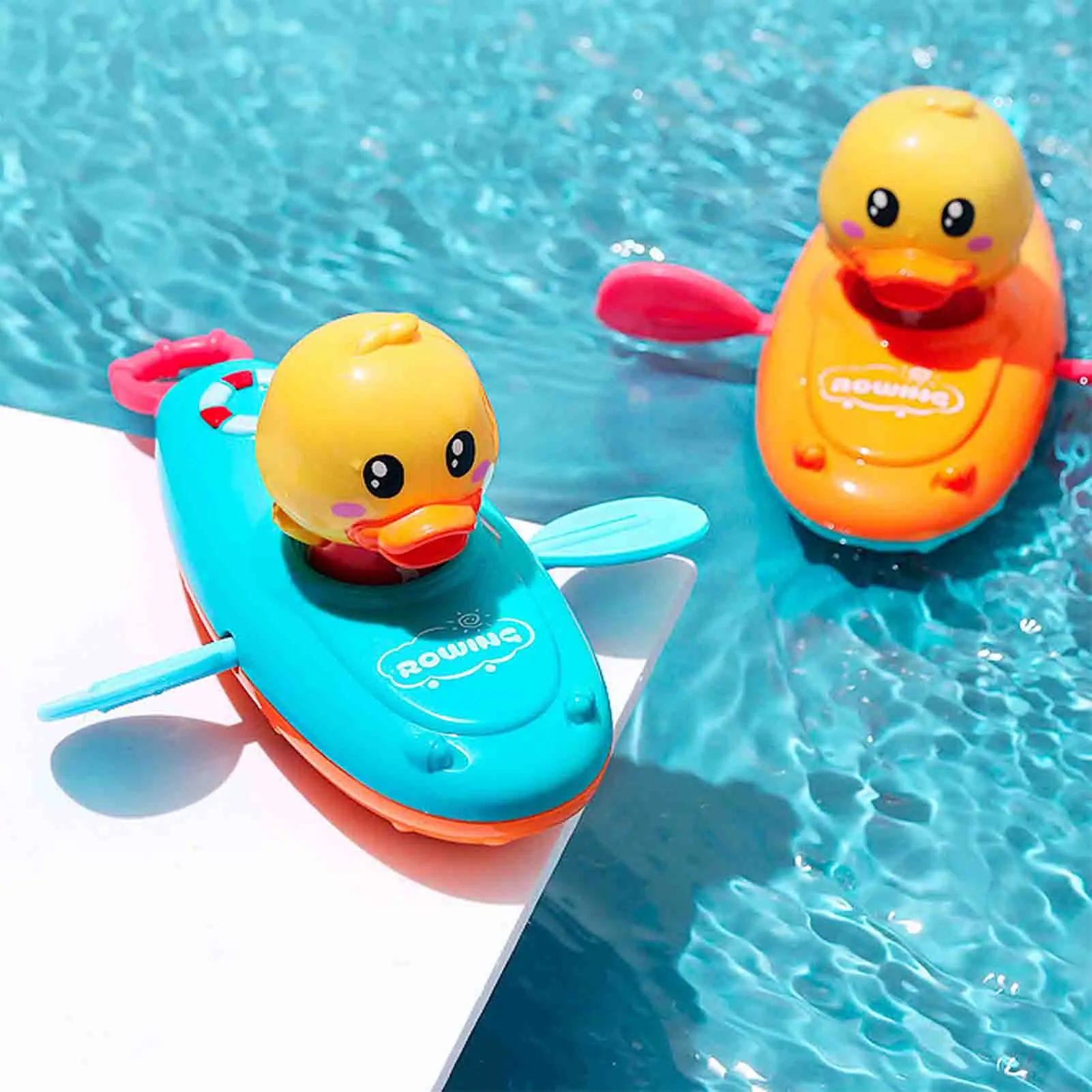 

Детская игрушка для игр в воде, гребная лодка, утка, плавающая заводная цепочка для купания, заводная детская игрушка для развлечения в воде ...