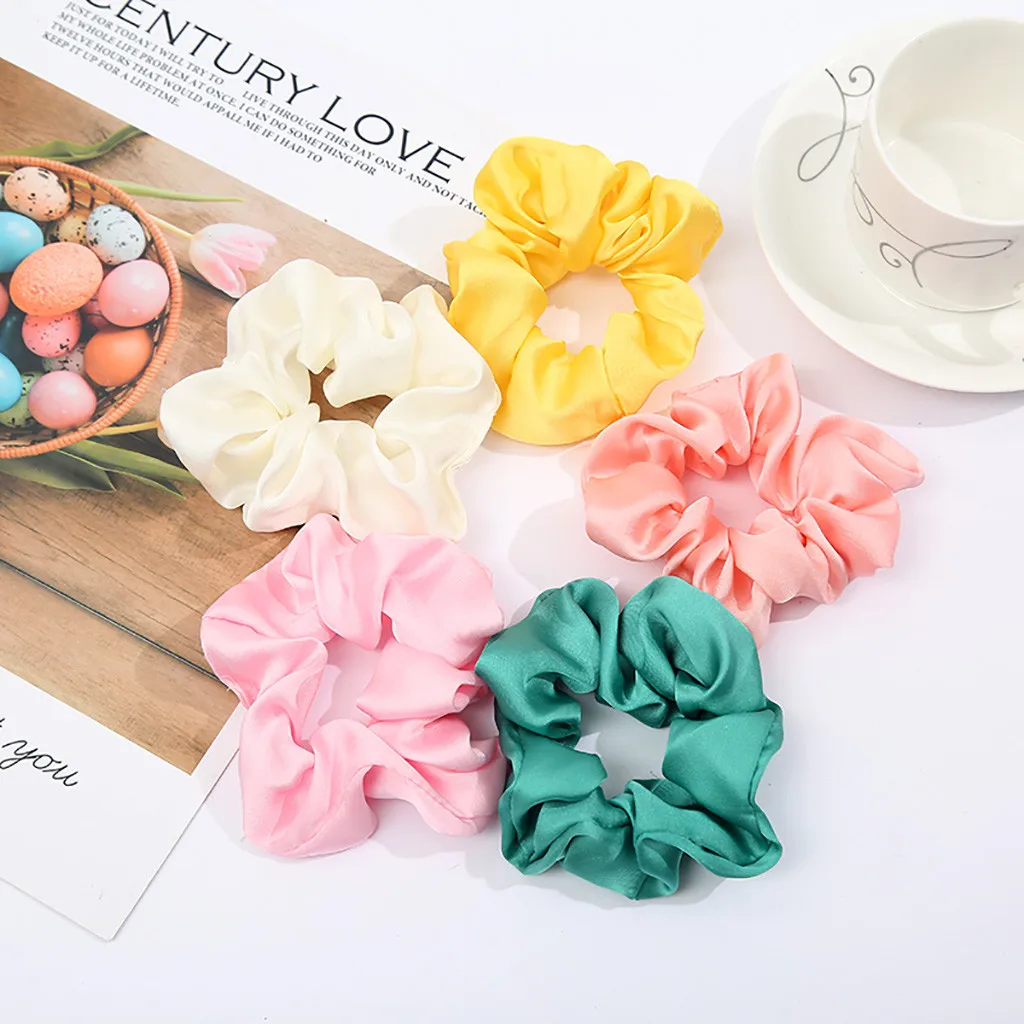 

1 PC Silk Hair Loop Elastic Hair Bands Solid Lady Hair Scrunchies Ring Elastic Hair Bands Pure Color Hair Accessories