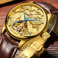 top brand luxury mens watch tourbillon automatic mechanical wrist watches luxury dragon watch gold dial leather ailang 6826