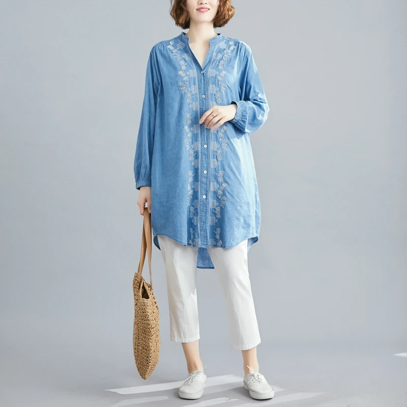 

COIGARSAM Shirt Womens tops Women shirts Light Dark Blue 9404