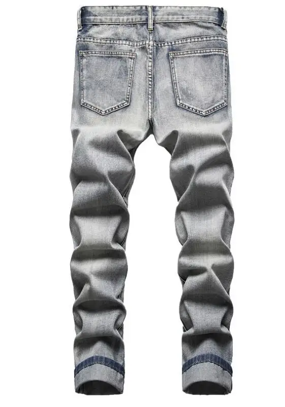 Hip Hop Jeans Male Personality Holes Streets Embroidered Jeans Do The Old Beggar Pants Denim Trousers Size28-42