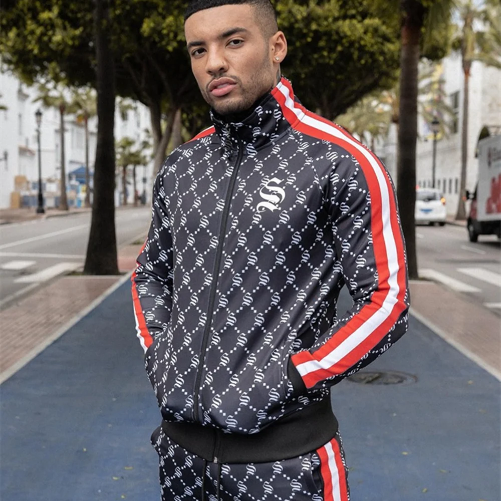2020 Men New Style Tracksuit Vertical Collar Trendy Cardigan jackets+casual Personality Small Leg Trousers Patchwork Suit Set | Мужская