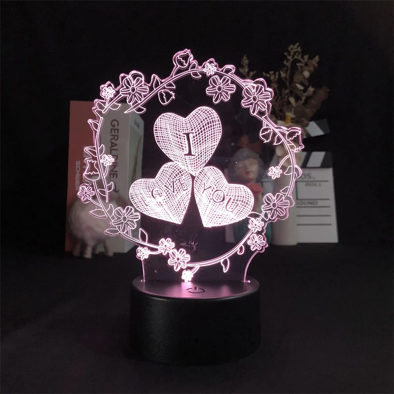 

3d-ночник с будильником, цветная осветительная лампа с дистанционным управлением, проектор с любящим сердцем, лидер продаж, милый праздничны...