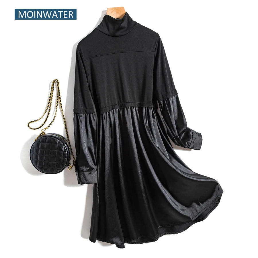 Платье MOINWATER женское черное с длинным рукавом водолазка весенняя одежда