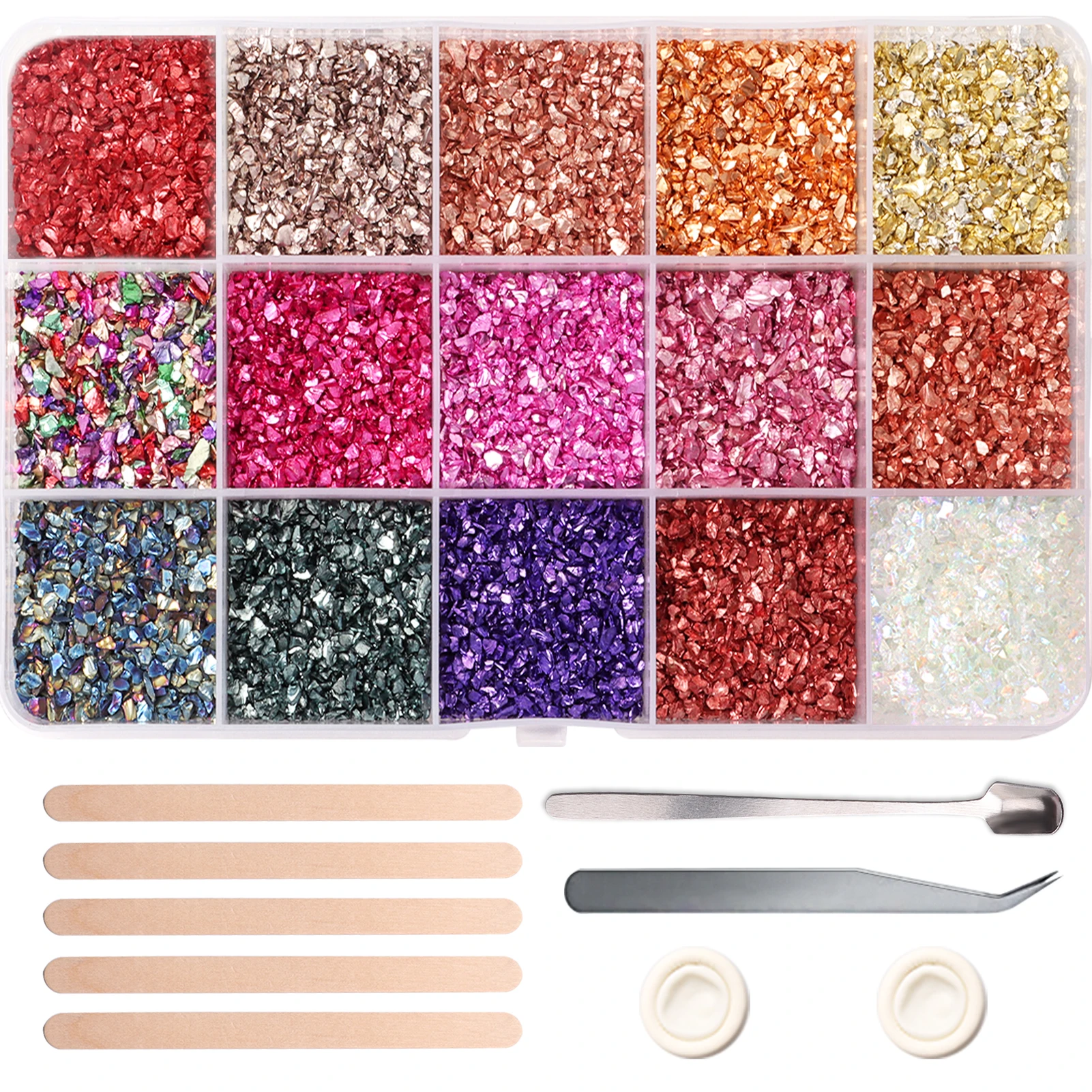 

15 Grids Glass Metal Crushed Stone Filler DIY Nail Arts Decorative With Storage Box Coaster Filling Crystal For Epoxy Resin Mold