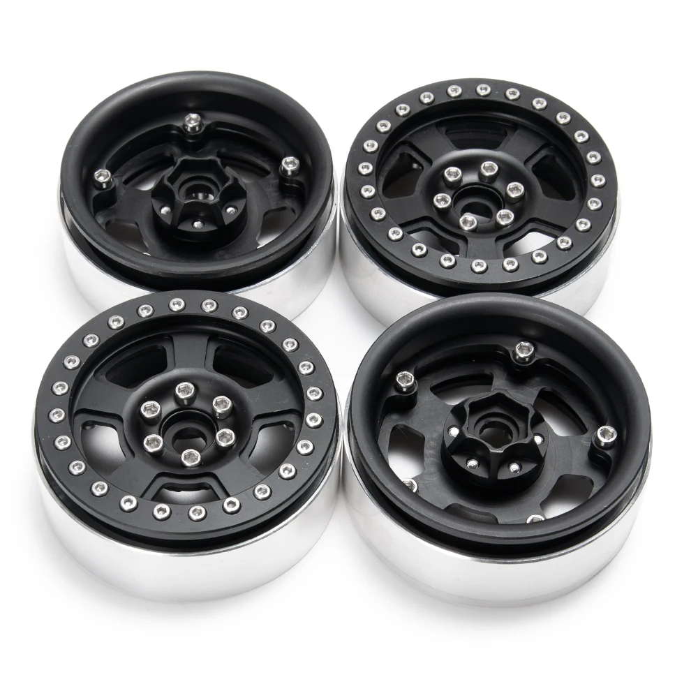 

1/4Pcs 2.2inch Aluminum Alloy Beadlock Black/Silver Wheels Rims for Axial Wraith 1/10 RC Crawler Car