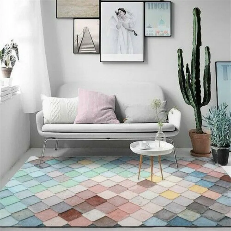 

New macaron color geometric living room bedroom carpet safety non-slip bedside carpet household room decoration products