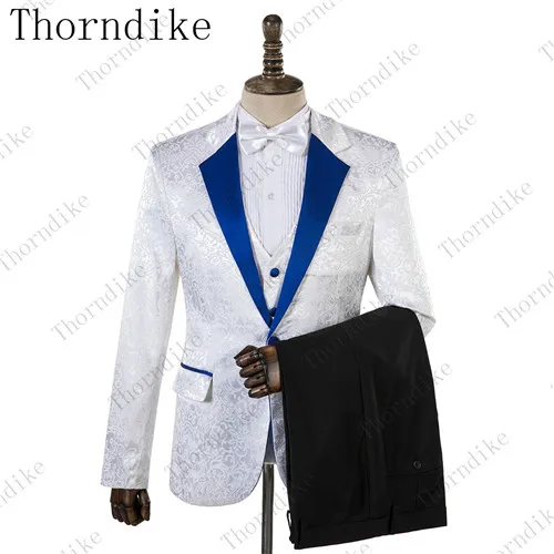 18 Thorndike Королевский Синий Облегающий медный узор костюмы новые модные мужские куртки+ брюки+ жилет из 3 предметов высокого качества мужской свадебный костюм - Цвет: 18