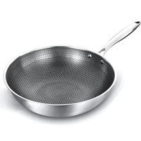 32cm uncoated panstainless steel wok honeycomb designuniform heatingfor electric induction and gas stoves
