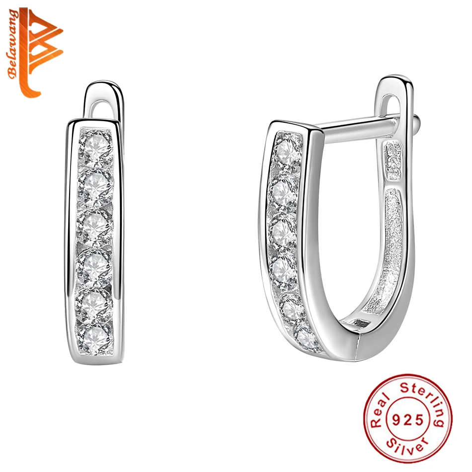 

Genuine 925 Sterling Silver Horseshoe Stud Earrings For Women U Shape CZ Crystal Earrings Fashion Wedding Jewelry