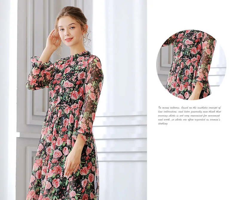 

Female Spring Summer Print Fat mm Fairy Skirt Thin Dresses Ruffled Waist Floral Dress New Spring 2021 Long Midi Skirt Clothing