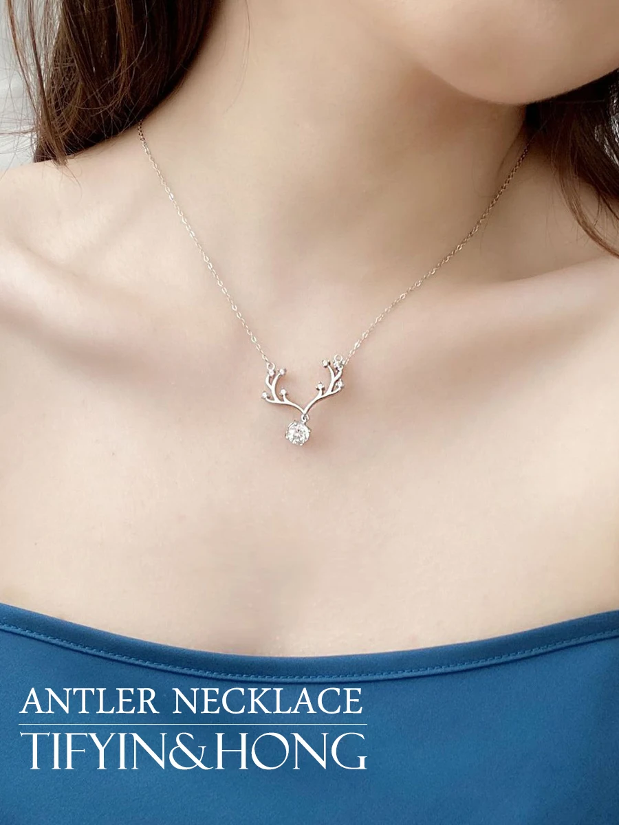 

2021 trend luxury brand S925 sterling silver moissanite Antler Necklace