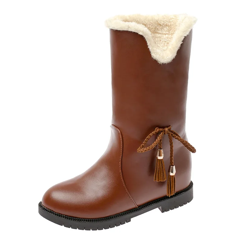 Женские повседневные ботинки до середины икры на плоской подошве с круглым