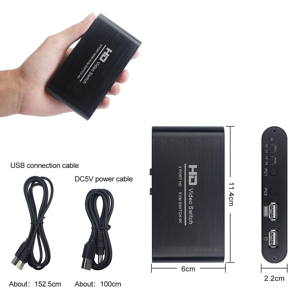 

2 Port USB HDMI-Compatible KVM Switch Video Display Switcher Splitter Box for Sharing Printer Keyboard Mouse 340MHz 10Gbps