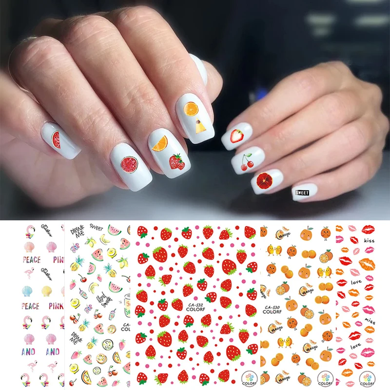 Мультяшные кошки оранжевый узор наклейки для ногтей буквы Летние фрукты