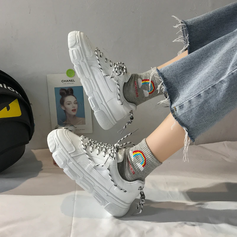 Женские массивные кроссовки Ulzzang модная обувь на платформе для тенниса женская