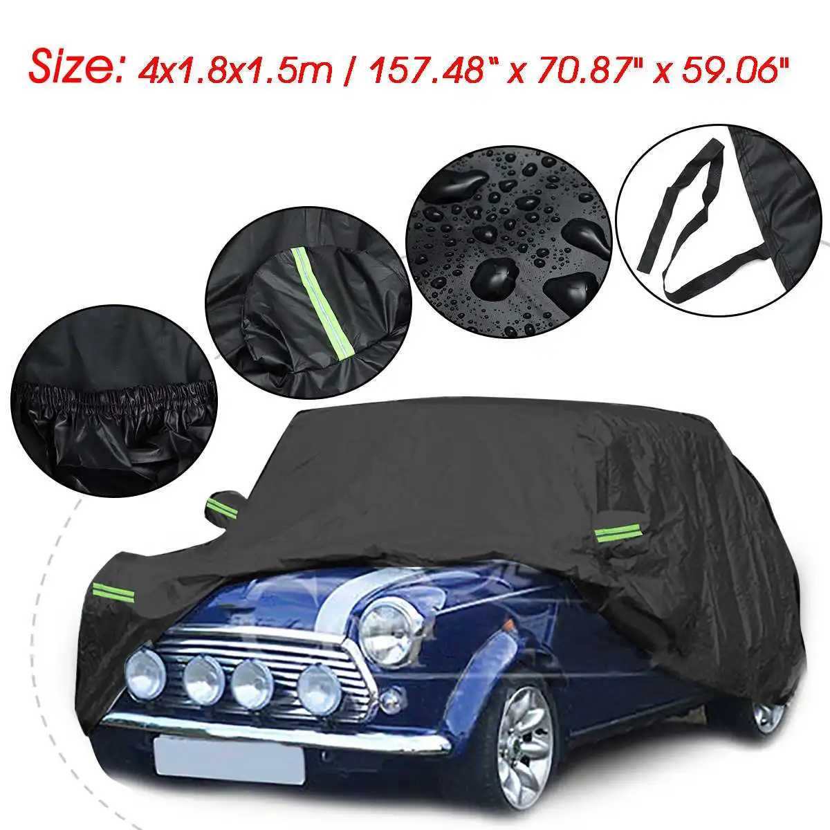 

Универсальный чехол для BMW Mini Full Car Cover 210T, водонепроницаемый чехол с защитой от УФ-лучей, Солнцезащитный дышащий Черный 4x1,8x1,5 м