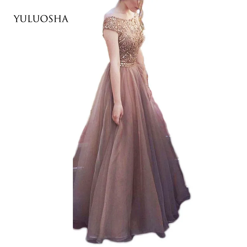 YULUOSHA Модное Элегантное шифоновое вечернее платье с вырезом лодочкой и открытыми